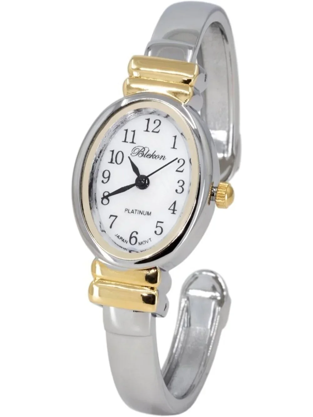 Women's Silver Gold Analog Elegant Pearl Dial Sophisticated Cuff Bracelet Watch